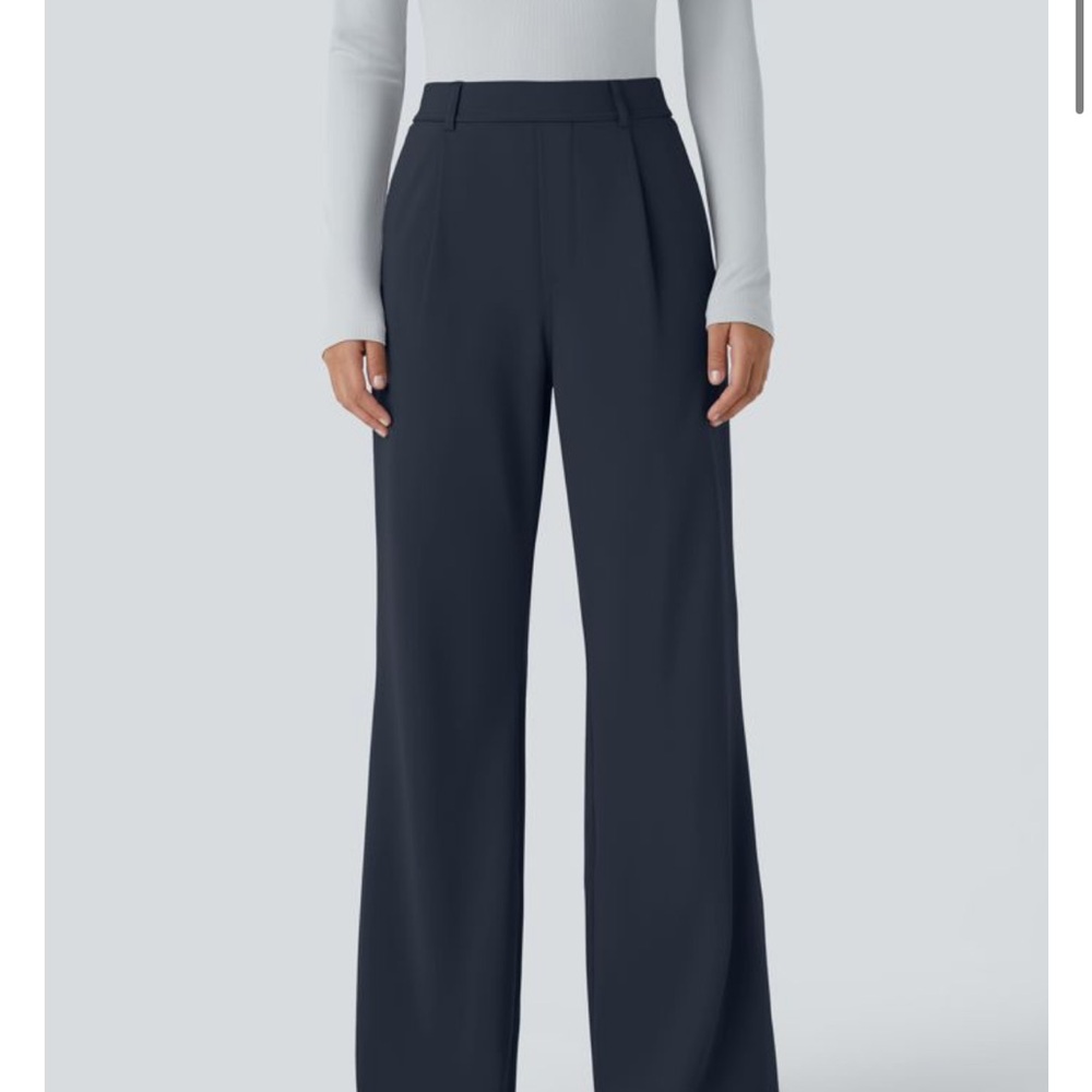 HALARA Wide-Leg High-Rise Trousers in Navy